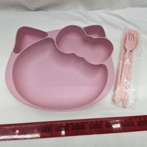 Hello Kitty Plate with Utensils - New